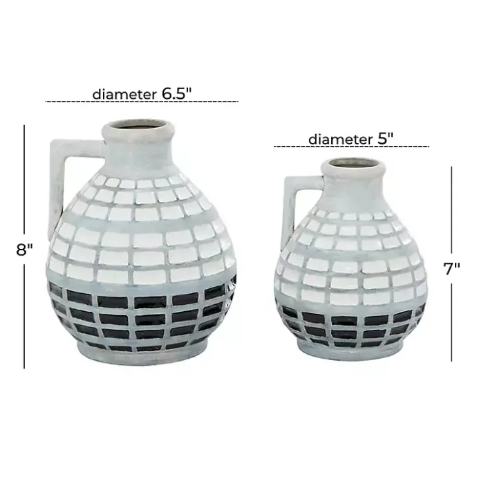 Sale Kirklands Home White and Black Checkered Ceramic Vases, Set of 2