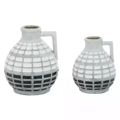 Sale Kirklands Home White and Black Checkered Ceramic Vases, Set of 2