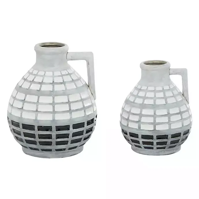 Sale Kirklands Home White and Black Checkered Ceramic Vases, Set of 2