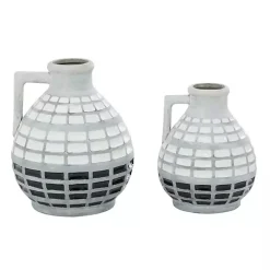 Sale Kirklands Home White and Black Checkered Ceramic Vases, Set of 2