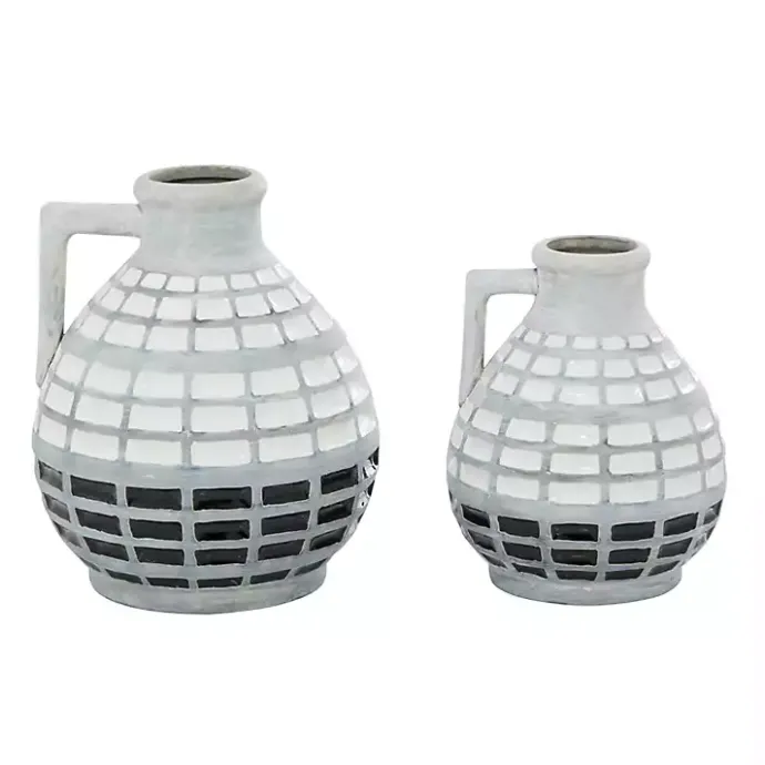 Sale Kirklands Home White and Black Checkered Ceramic Vases, Set of 2