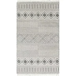 Outlet Kirklands Home White and Black Diamond Tassel Wool Area Rug, 8x10