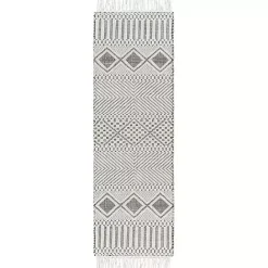 Outlet Kirklands Home White and Black Diamond Tassel Wool Runner, 2x8