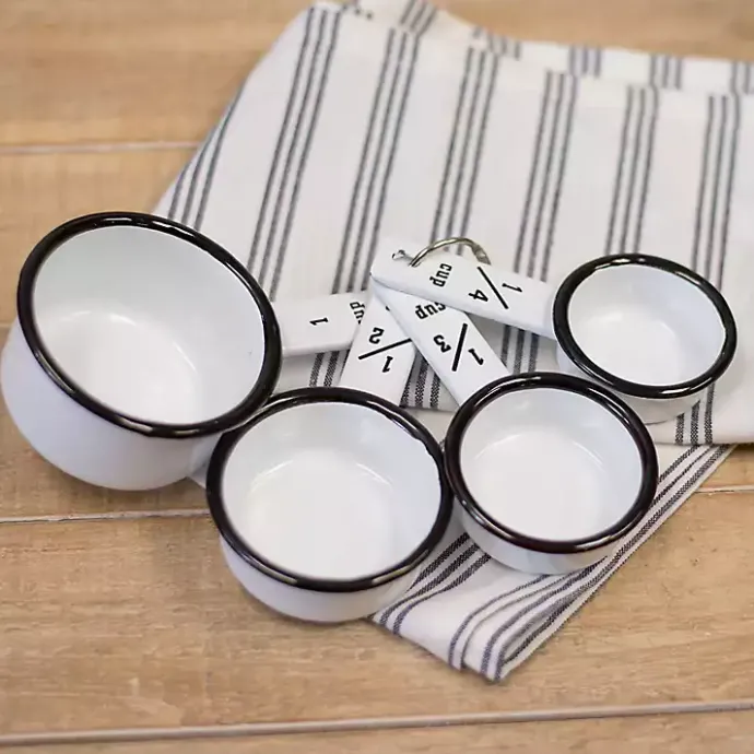 Hot Kirklands Home White and Black Metal Enamelware Measuring Cup Set