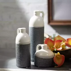 Outlet Kirklands Home White and Black Two-Toned Ceramic Vases, Set of 3