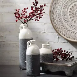 Outlet Kirklands Home White and Black Two-Toned Ceramic Vases, Set of 3
