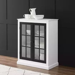 Outlet Kirklands Home White and Black Windowpane Doors Cabinet