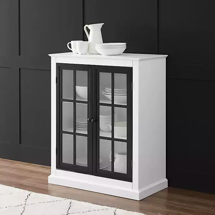 Outlet Kirklands Home White and Black Windowpane Doors Cabinet