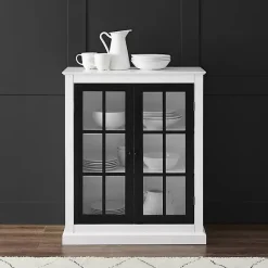 Outlet Kirklands Home White and Black Windowpane Doors Cabinet