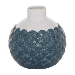 Sale Kirklands Home White and Blue Coastal Ceramic Vase, 8 in.