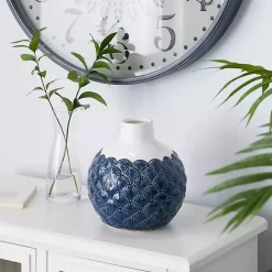 Sale Kirklands Home White and Blue Coastal Ceramic Vase, 8 in.