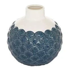 Sale Kirklands Home White and Blue Coastal Ceramic Vase, 8 in.