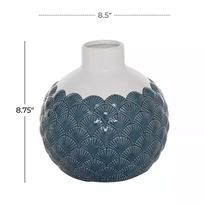 Sale Kirklands Home White and Blue Coastal Ceramic Vase, 8 in.