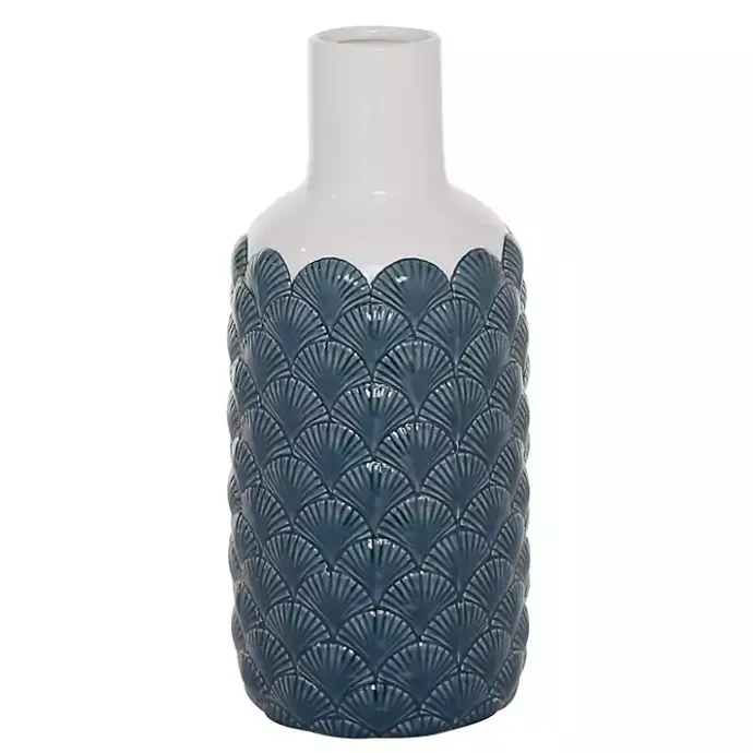 Hot Kirklands Home White and Blue Coastal Ceramic Vase, 13 in.