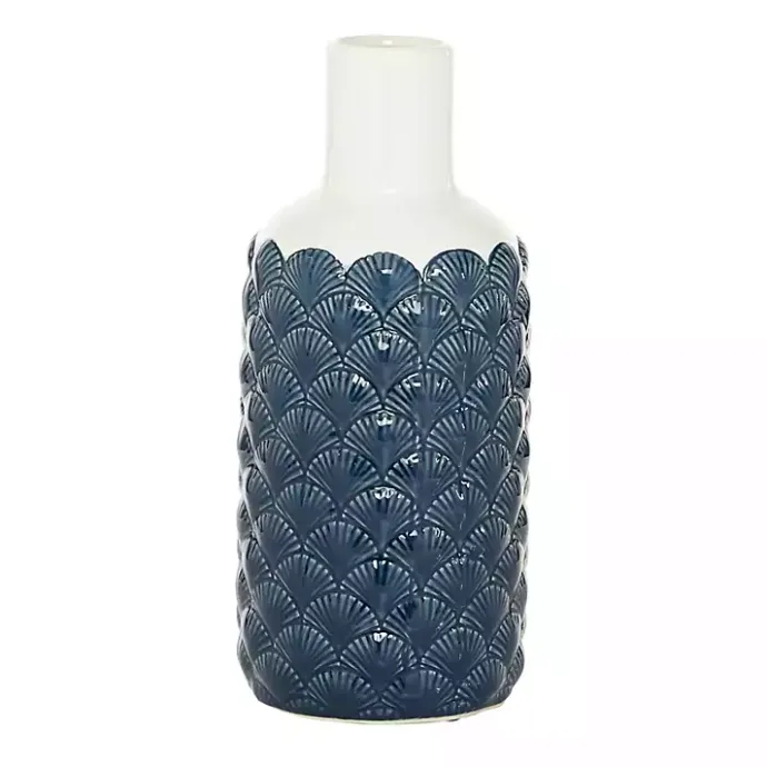 Hot Kirklands Home White and Blue Coastal Ceramic Vase, 13 in.