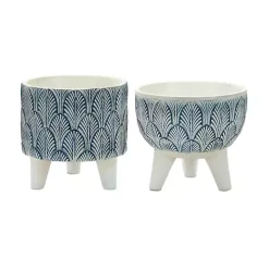 Clearance Kirklands Home White and Blue Geometric Pots with Legs, Set of 2