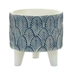 Clearance Kirklands Home White and Blue Geometric Pots with Legs, Set of 2