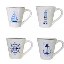Best Kirklands Home White and Blue Nautical Mugs, Set of 4