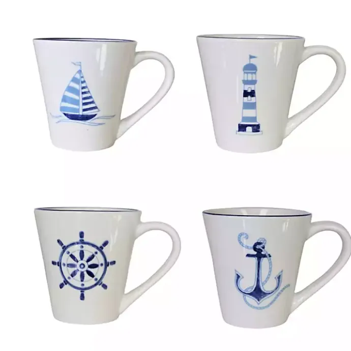 Best Kirklands Home White and Blue Nautical Mugs, Set of 4