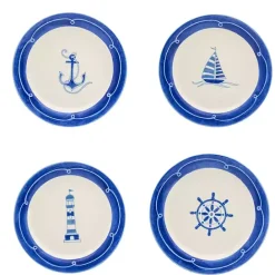 Discount Kirklands Home White and Blue Nautical Salad Plate Set, Set of 4