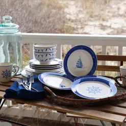 Discount Kirklands Home White and Blue Nautical Salad Plate Set, Set of 4