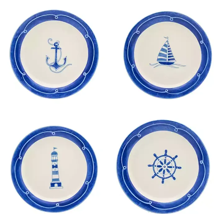 Discount Kirklands Home White and Blue Nautical Salad Plate Set, Set of 4