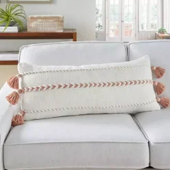Best Kirklands Home White and Blush Braided Stripe Lumbar Pillow