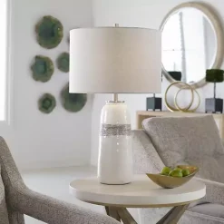 Sale Kirklands Home White and Brown Distressed Stripe Table Lamp Gray