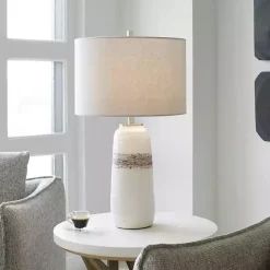 Sale Kirklands Home White and Brown Distressed Stripe Table Lamp Gray