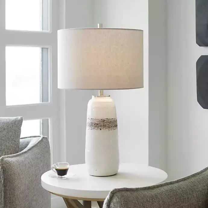 Sale Kirklands Home White and Brown Distressed Stripe Table Lamp Gray