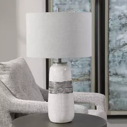 Sale Kirklands Home White and Brown Distressed Stripe Table Lamp Gray