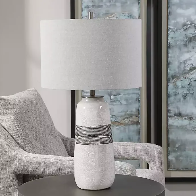 Sale Kirklands Home White and Brown Distressed Stripe Table Lamp Gray