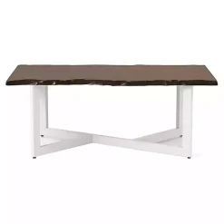 Online Kirklands Home White and Dark Oak Wood Live Edge Coffee Table Brown