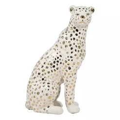 Outlet Kirklands Home White and Gold Ceramic Sitting Leopard Statue
