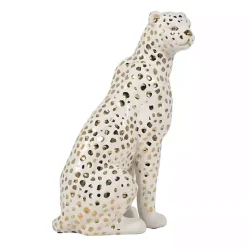Outlet Kirklands Home White and Gold Ceramic Sitting Leopard Statue