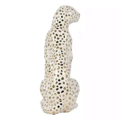 Outlet Kirklands Home White and Gold Ceramic Sitting Leopard Statue