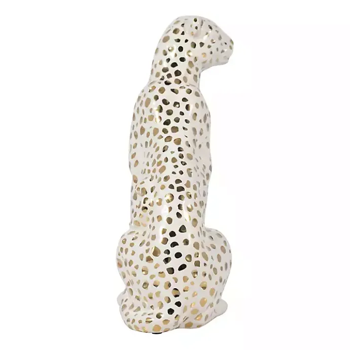 Outlet Kirklands Home White and Gold Ceramic Sitting Leopard Statue