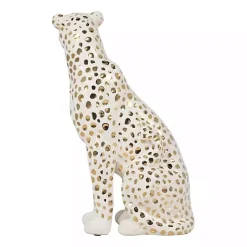 Outlet Kirklands Home White and Gold Ceramic Sitting Leopard Statue