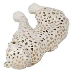 Outlet Kirklands Home White and Gold Ceramic Sitting Leopard Statue