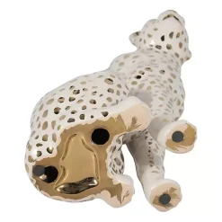 Outlet Kirklands Home White and Gold Ceramic Sitting Leopard Statue