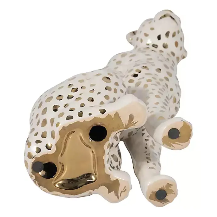 Outlet Kirklands Home White and Gold Ceramic Sitting Leopard Statue