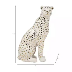 Outlet Kirklands Home White and Gold Ceramic Sitting Leopard Statue