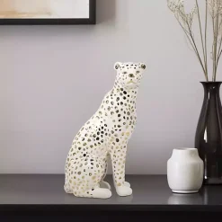 Outlet Kirklands Home White and Gold Ceramic Sitting Leopard Statue
