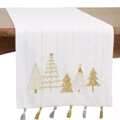Online Kirklands Home White and Gold Christmas Tree Table Runner