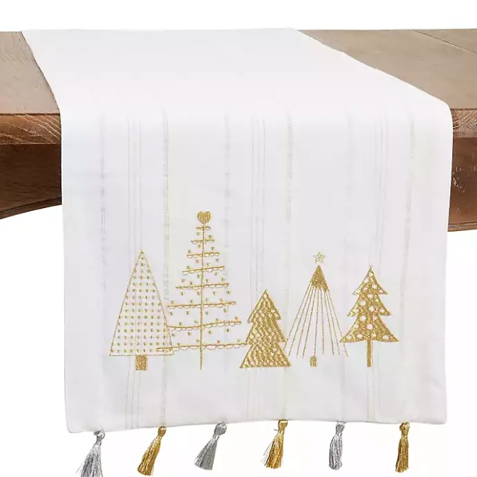 Online Kirklands Home White and Gold Christmas Tree Table Runner