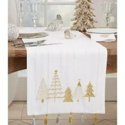 Online Kirklands Home White and Gold Christmas Tree Table Runner