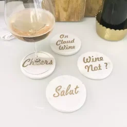 Sale Kirklands Home White and Gold Marble Wine Coasters, Set of 4