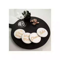 Sale Kirklands Home White and Gold Marble Wine Coasters, Set of 4