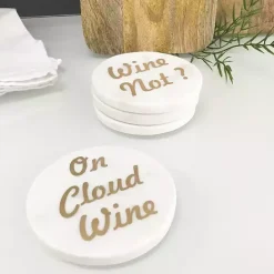 Sale Kirklands Home White and Gold Marble Wine Coasters, Set of 4