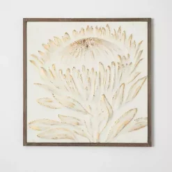 New Kirklands Home White and Gold Protea Framed Wall Plaque